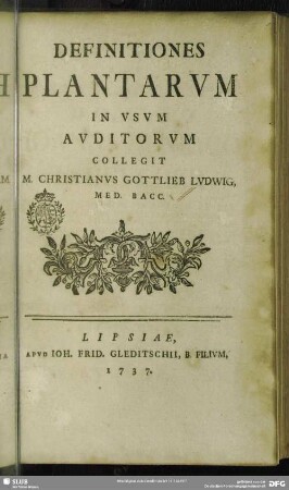 Definitiones plantarum : In Usum Auditorium Collegit