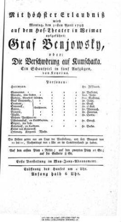 Graf Benjowsky, oder: Die Verschwörung auf Kamschatka