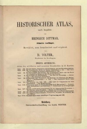 Zweite Abtheilung. Atlas der mittleren und neueren Geschichte in 11 Karten