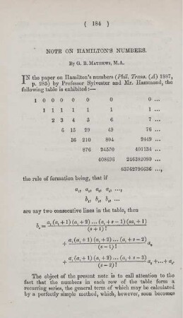 Note on Hamilton's numbers.