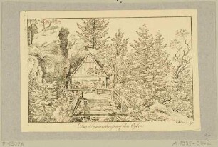 Das untere Sommerhaus (etwa die Lage des heutigen Berggasthofes) im Norden des Oybin im Zittauer Gebirge