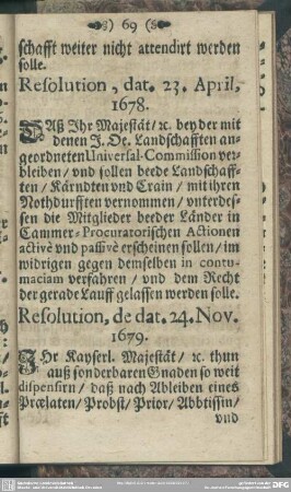 Resolution, dat. 23. April, 1678