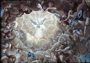 Steinigung des heiligen Stephanus und seine Vision des sich öffnenden Himmels mit Christus und dem Heiligen Geist