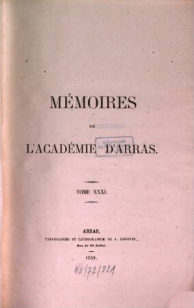 Mémoires de l'Académie d'Arras. 31. 1859