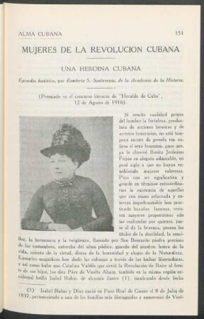 Mujeres de la Revolución Cubana - Una heroina cubana : Episodio histórico, (Premiado en el concurso literario de "Heraldo de Cuba", 12 de Agosto de 1916).