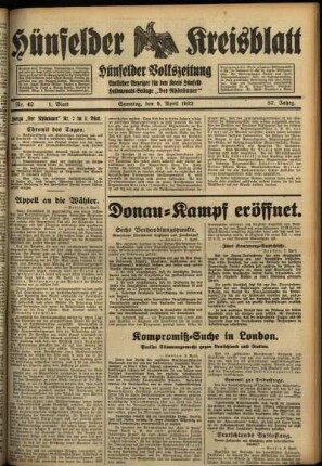 Erste Ausgabe vom Samstag, den 09. April 1932.