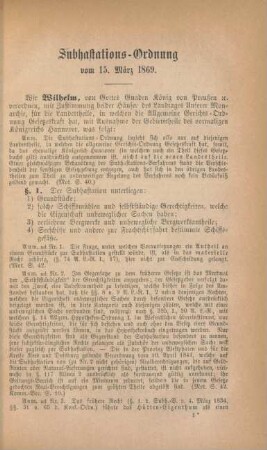 Subhastations-Ordnung vom 15. März 1869.