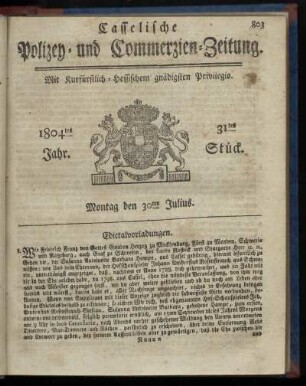 31tes Stueck, Montag den 30ten Julius 1804