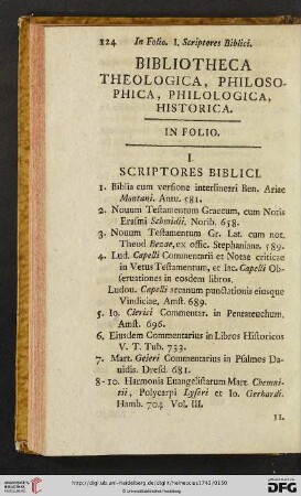 Bibliotheca Theologica, Philosophica, Philologica, Historica