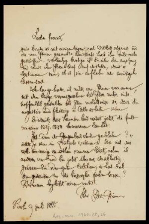Brief von Jacob Grimm an Karl Goedeke