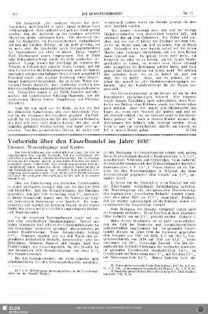 Vorbericht über den Einzelhandel im Jahre 1930