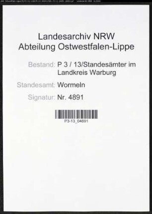 Sterberegister Standesamt Wormeln