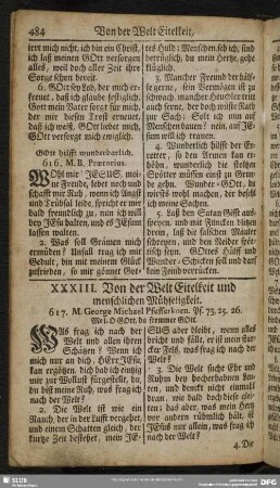 XXXIII. Von der Welt Eitelkeit undf menschlichen Mühseligkeit