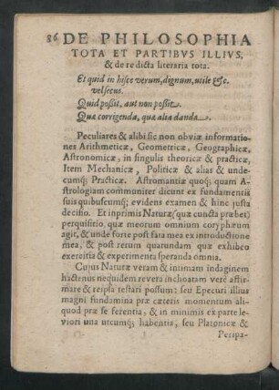 De Philosophia Tota et Partibus Illius & de re dicta literaria tota.