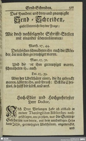 Das Hundert und drey und zwantzigste Send-Schreiben