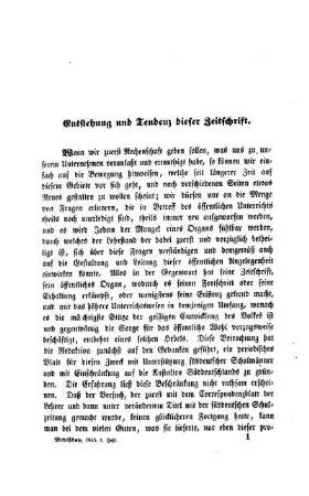 Entstehung und Tendenz dieser Zeitschrift