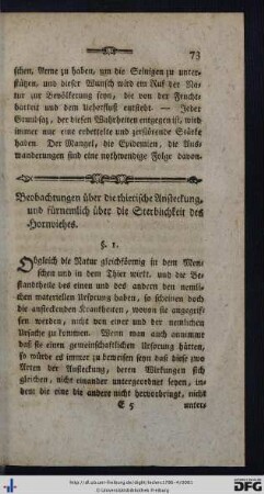 Beobachtungen über die thierische Ansteckung, und fürnehmlich über die Sterblichkeit des Hornviehes.