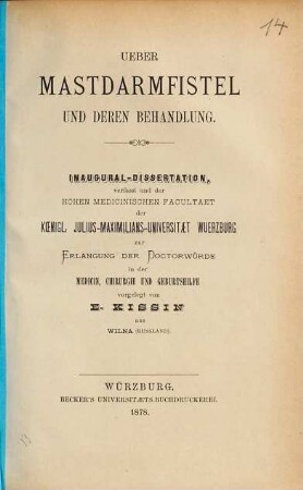Ueber Mastdarmfistel und deren Behandlung