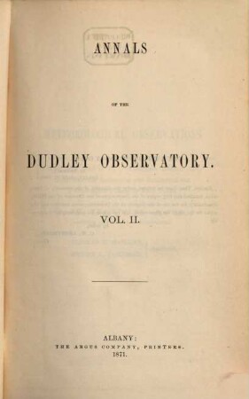 Annals of the Dudley Observatory, II