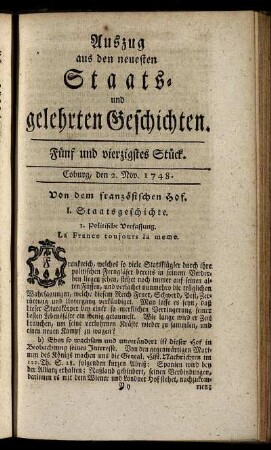 Fünf und vierzigstes Stück. Coburg, den 2. Nov. 1748.