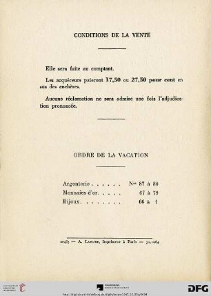 Ordre de la vacation