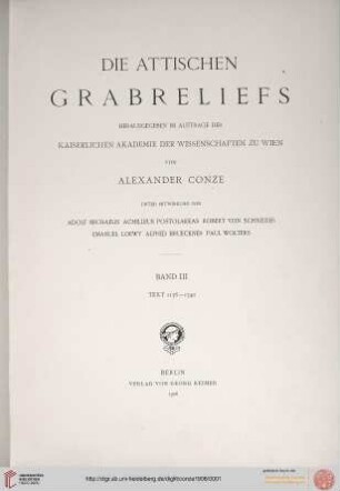Band III, Text: Die attischen Grabreliefs