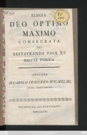 Elegia Deo Optimo Maximo Consecrata Pro Restavranda Pace Et Salvte Pvblica