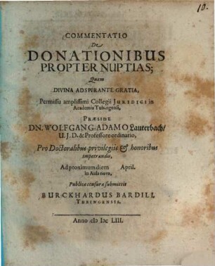 Commentatio De Donationibus Propter Nuptias