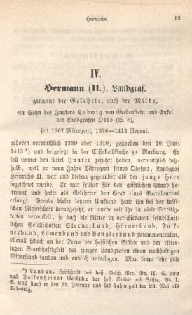 IV. Hermann (II.), Landgraf, genannt der Gelehrte, auch der Milde, ... 1376-1413 Regent