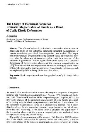 The change of isothermal saturation remanent magnetization of basalts as a result of cyclic elastic deformation