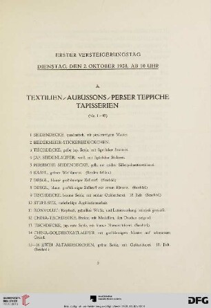 Textilien, Aubussons, Perser Teppiche, Tapisserien (Nr.1-97)