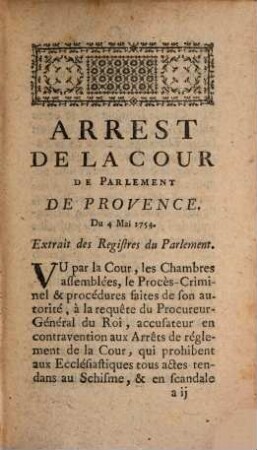 Arrest De La Cour De Parlement De Provence