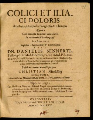 Colici Et Iliaci Doloris Aetiologia, Diagnosis, Prognosis & Therapia