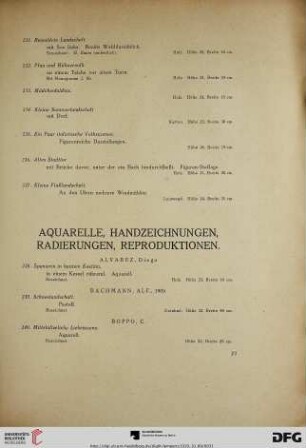Aquarelle, Handzeichnungen, Radierungen, Reproduktionen (Nr. 238-270)