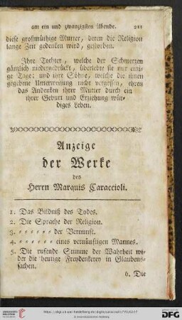 Anzeige der Werke des Herrn Marquis Caraccioli