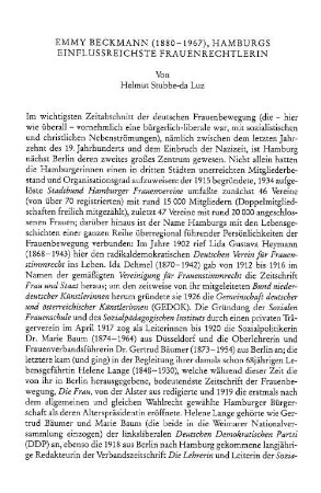 Emmy Beckmann (1880 - 1967), Hamburgs einflußreichste Frauenrechtlerin