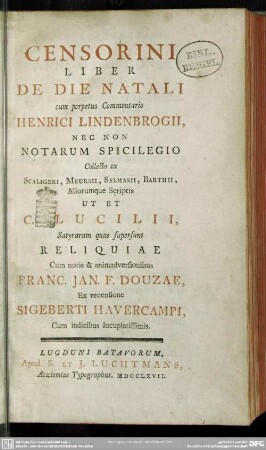 Censorini Liber De Die natali