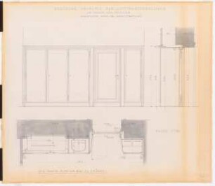 Preußischer Landtag, Berlin Umbau zum »Haus der Flieger«: Akademie für Luftfahrtforschung, Registratur Raum 16 (Tür und Wandgestaltung): Ansicht, Schnitte, Grundriss 1:10