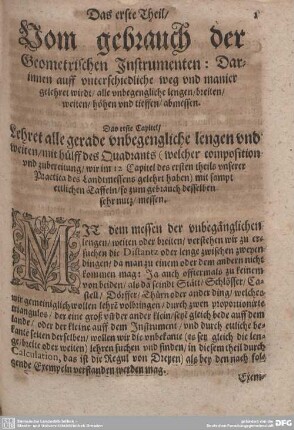 Das erste Theil/ Vom gebrauch der Geometrischen Instrumenten.