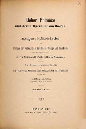 Ueber Phimose und deren Operationsmethoden ...