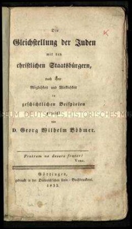 Abhandlung über die Gleichstellung von Juden und Christen, dargestellt anhand von jüdischen Freiwilligen in den Befreiungskriegen 1813 - 1815