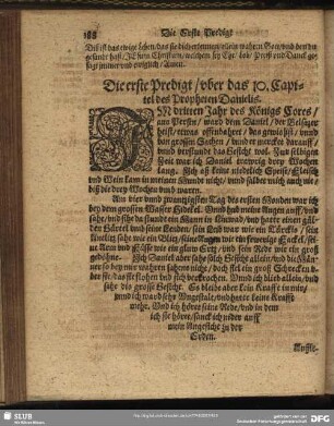 Die erste [- dritte] Predigt, uber das 10. Capitel des Propheten Danielis