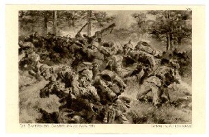 Der Krieg 1914/15 in Postkarten, 51. Reihe, Abt.: Das deutsche Heer; Inhalt: Schlachtenbilder von Prof. A. Hoffman: Nr. 503: Die Bayern bei Saarburg 20.08.1914