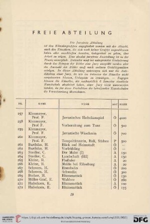 Freie Abteilung (Nr. 257-359)