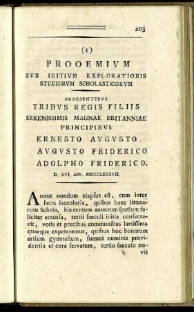 (1) Prooemium Sub Initium Explorationis Studiorum Scholasticorum [...]
