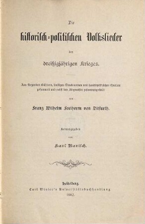 Die historisch-politischen Volkslieder des Dreißigjährigen Krieges