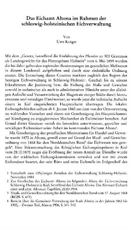 Das Eichamt Altona im Rahmen der schleswig-holsteinischen Eichverwaltung