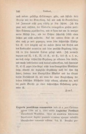 346-348 [Rezension] Regesta pontificum Romanorum inde ab a. post Christum natum MCXCVIII ad a. MCCCIV