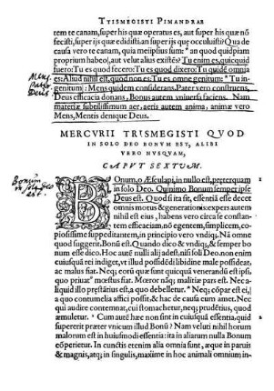 Mercurii Trismegisti Quod In Solo Deo Bonum Est, Alibi Vero Nusquam, Caput Sextum