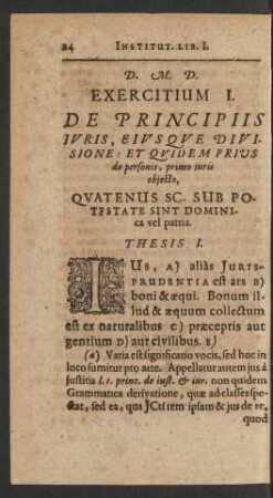 Exercitium I. De Principiis Iuris, Eiusque Divisione : ...